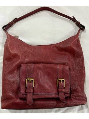 ✨ Fossil Burgundy Leather Shoulder Bag Slouchy Buckle Pocket Boho ✨